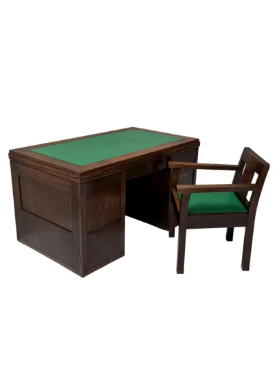 1920s Art Deco Modernist Desk and Armchair Set in Solid Oak